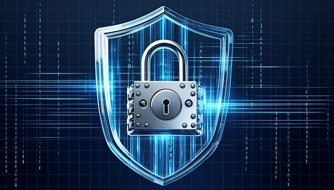 cybersecurity digital protection shield lock wide angle professional photography