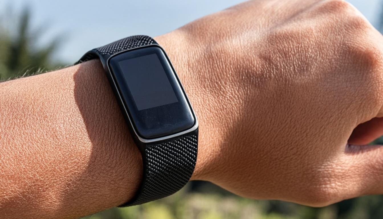 wearable health smartwatch fitness tracker device on wrist wide angle