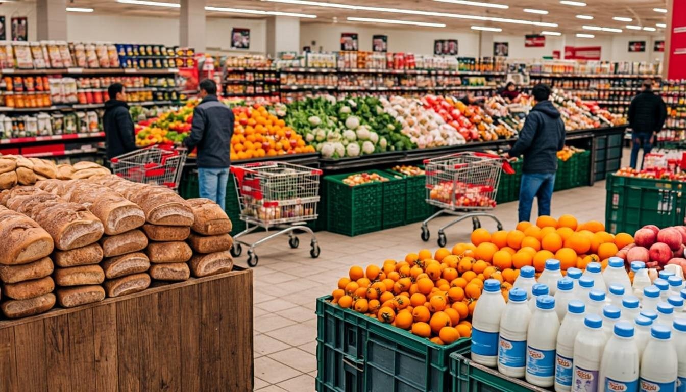 cost of living inflation shopping grocery supermarket UK wide angle